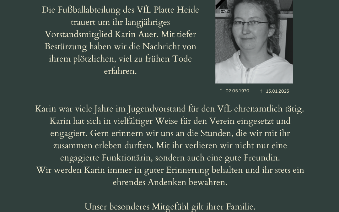 VfL Platte Heide trauert um Karin Auer